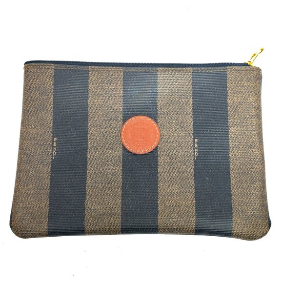 FENDI Pequin Stripe Zipper Pouch Clutch - Picture 1 of 10